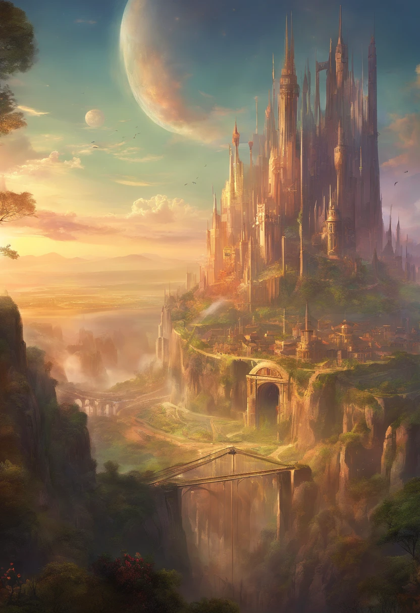 A big city divided into 5 sections, North, South, west, east, and middle section. Surrounded by a giant fence with one giant gate in the middle, seeing it up from a cliff