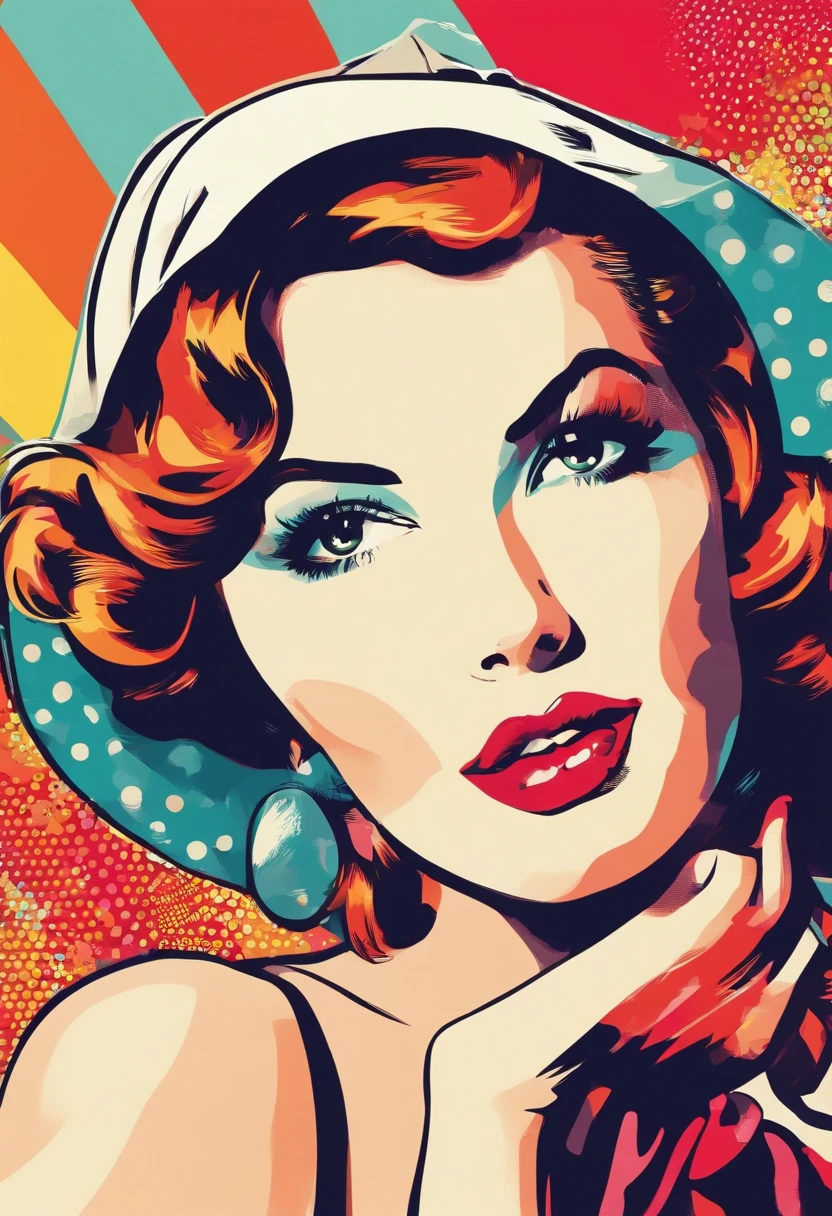 Retro vintage art print, poster of a sexy, glamorous pin-up girl wearing a sailors hat, bikini and polka dot stockings