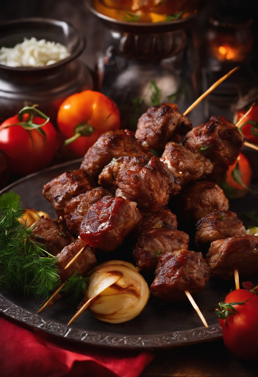 Red willow lamb kebabs，garlic，onion，Oil flower