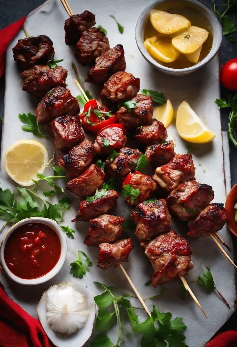 Red willow lamb kebabs，garlic，onion，Oil flower