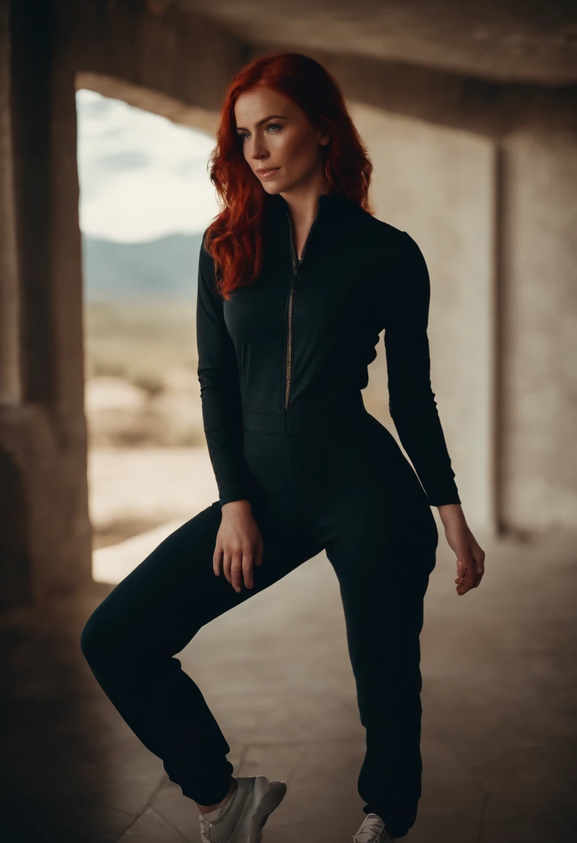 1 Girl Red Hair Jumpsuit, full entire body