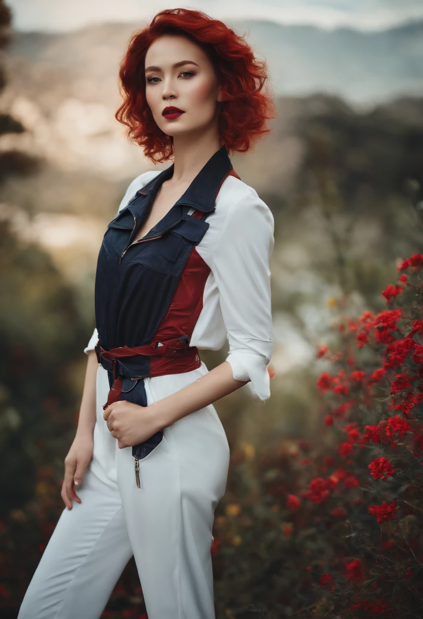 女の子1人, Jumpsuit aus demin, zipper, rote Haare