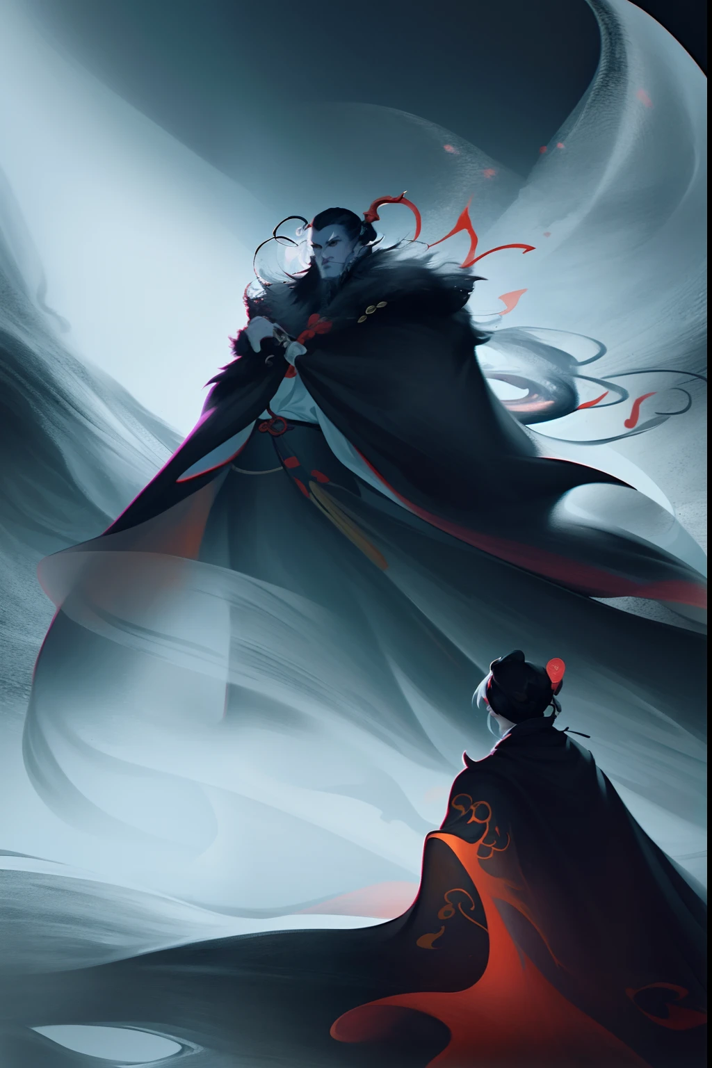 Cthulhu，Monster，The image of a Taoist priest wearing a white robe holding a banner, Onmyoji detailed art, onmyoji, onmyoji portrait, Beautiful Grim Reaper,  Taoist, CGI anime fantasy artwork, White impermanence