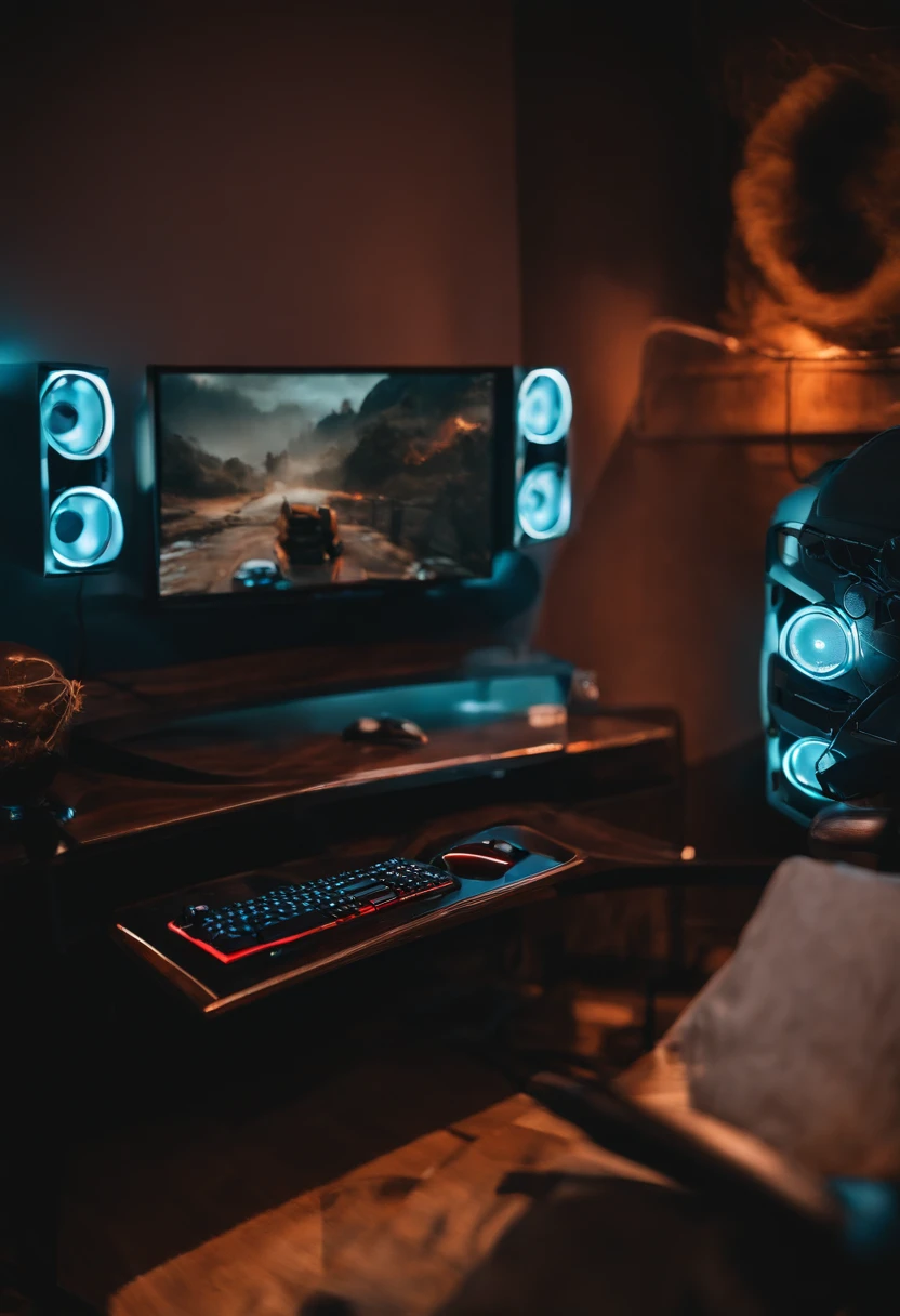 rapaz num quarto gamer, imagem realista, nao mude as caracteristicas da pessoa da foto