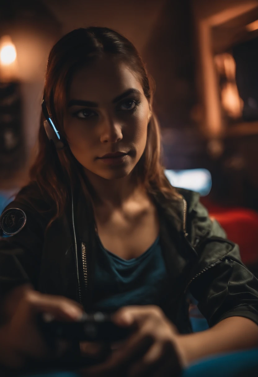 rapaz num quarto gamer, imagem realista, nao mude as caracteristicas da pessoa da foto