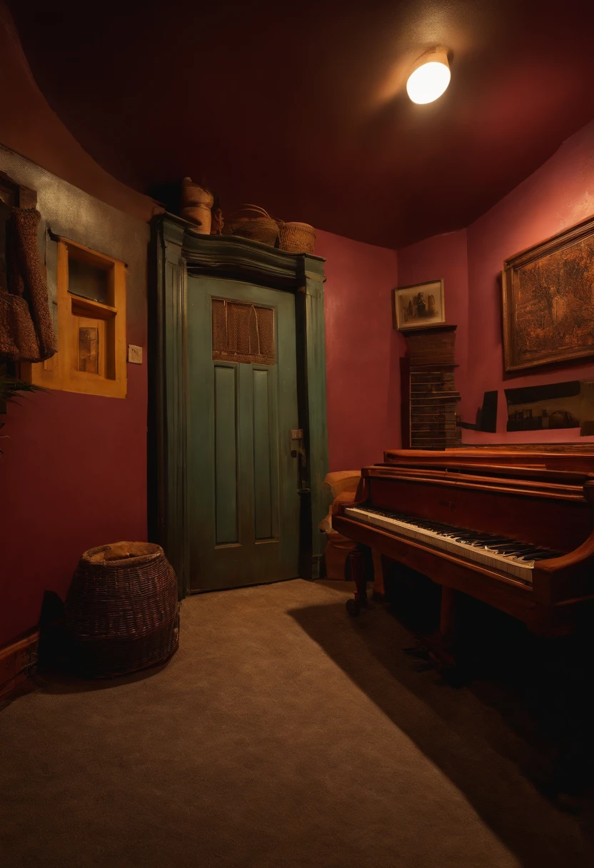 90s house, empty basement!!, artistic composition!, wall space, 4k photograph, cozy, liminal, bare walls, cozy!, sharpened image, night