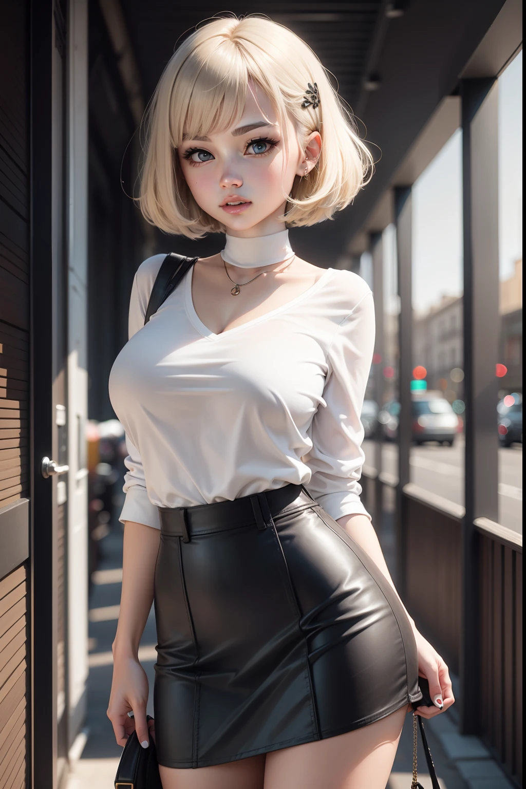 Miniskirt beautiful girl with bob hair