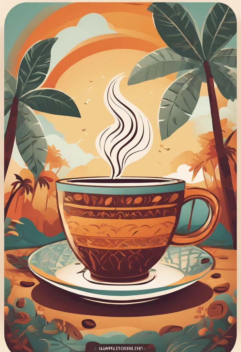 a funny and creative illustration poster of coffee, vector style, colorful, happy vibes