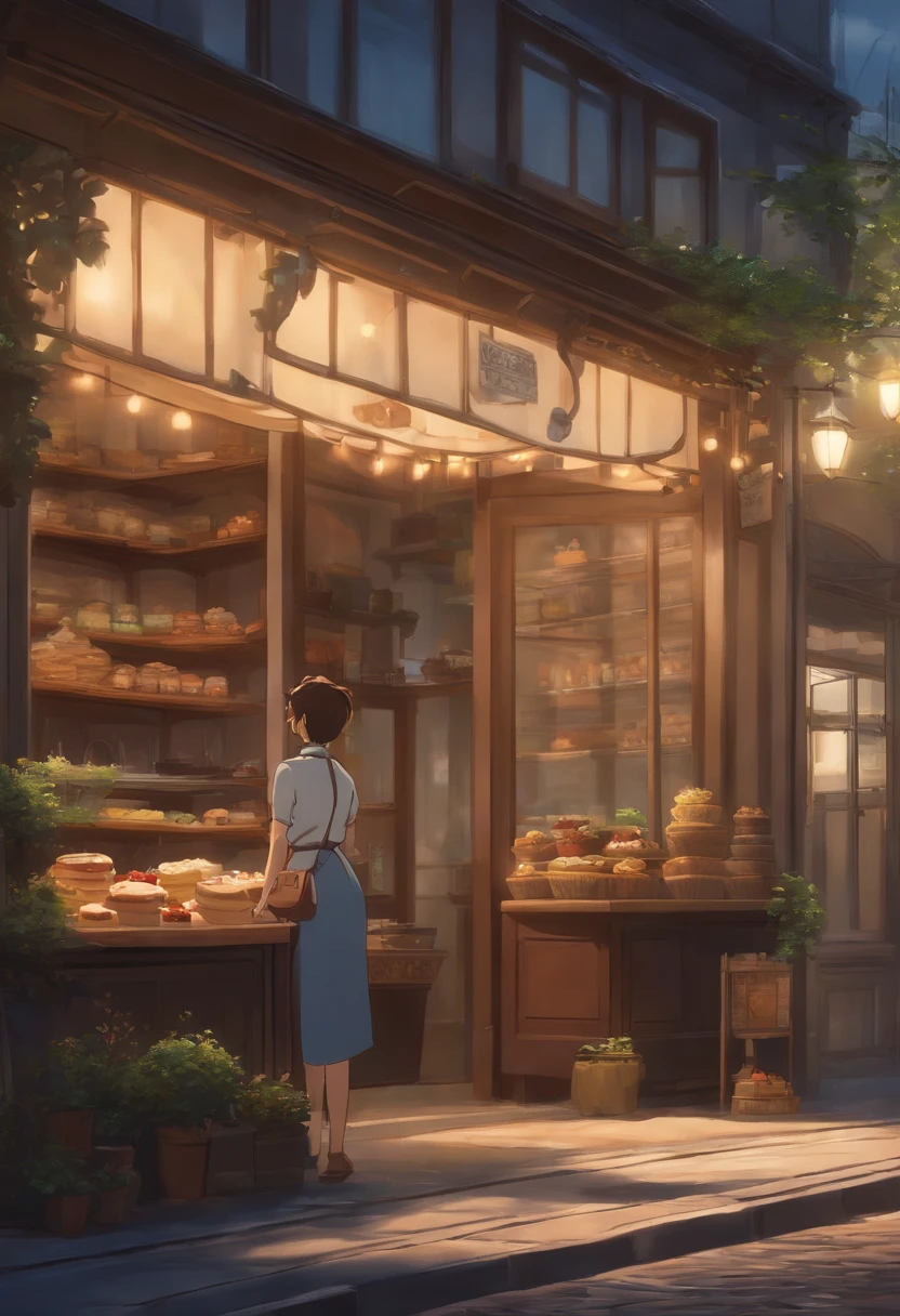 Anime - City street style scenes, Woman waiting in front of shop, Anime Background Art, detailed scenery - width 672, Anime landscape concept art, anime style cityscape, STUDIO GHIBLI anime style, studio ghibli artstyle, Studio Ghibli Program, Anime landscapes, studio ghibli artstyle, landscape artwork, beautiful anime landscape, Forest City Street, ghibli art style, Cake shop, Cake shop, Bakery Cake Shop, Shinkai Makoto style, Makoto Shinkai Anime, makoto shinkai art style