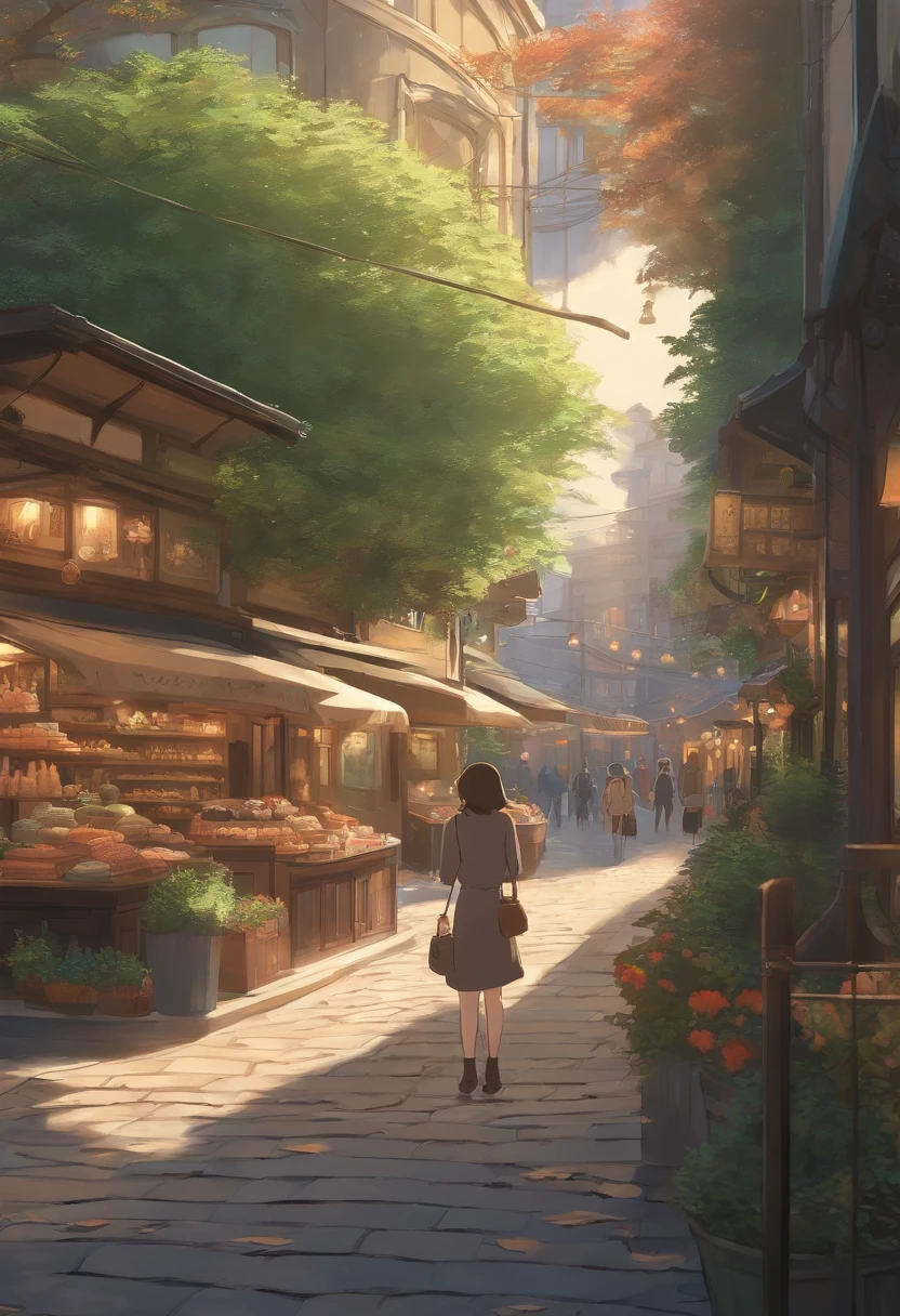 Anime - City street style scenes, Woman waiting in front of shop, Anime Background Art, detailed scenery - width 672, Anime landscape concept art, anime style cityscape, STUDIO GHIBLI anime style, studio ghibli artstyle, Studio Ghibli Program, Anime landscapes, studio ghibli artstyle, landscape artwork, beautiful anime landscape, Forest City Street, ghibli art style, Cake shop, Cake shop, Bakery Cake Shop, Shinkai Makoto style, Makoto Shinkai Anime, makoto shinkai art style
