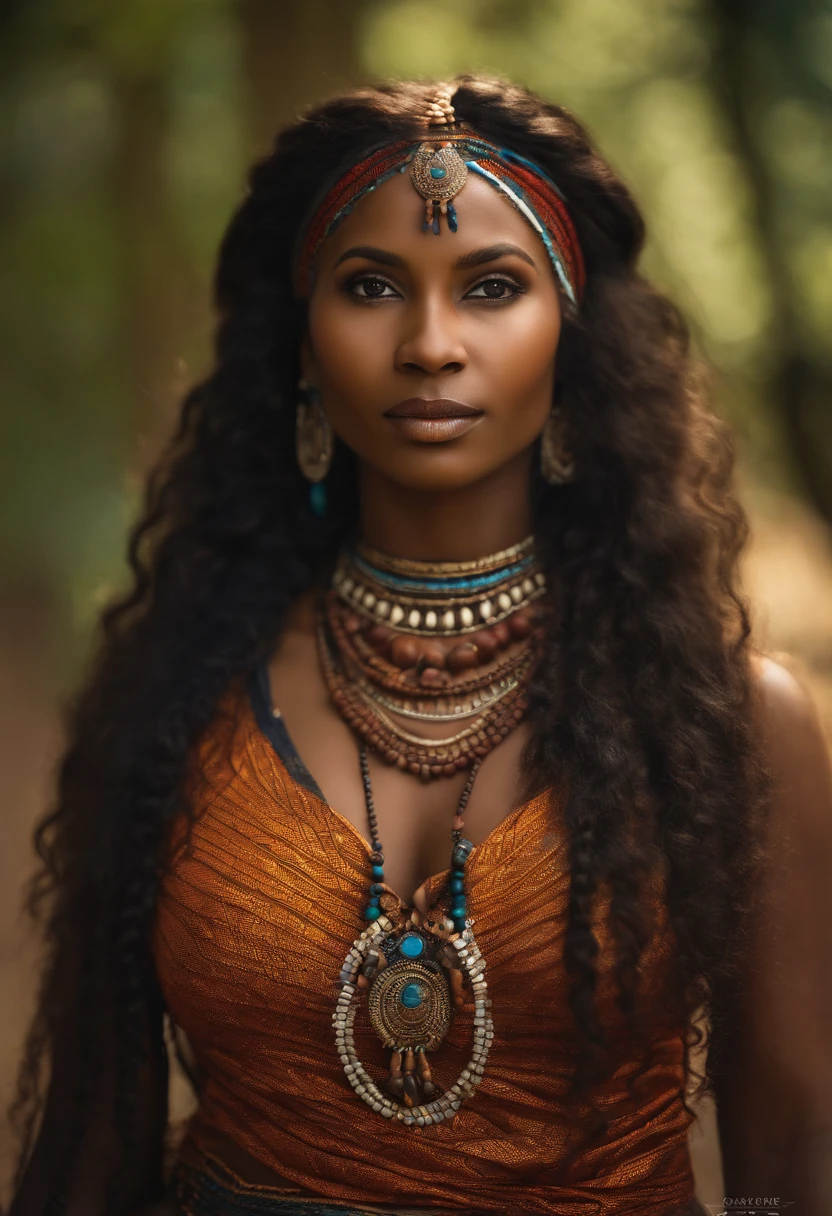 64k, RAW photo, best quality, masterpiece: 1.45), (realistic, photo-realistic:1.37) sunlight, professional illumination, high detailed skin, dark skinned woman tribal woman, portrait, frontal view, standing, face paints, full body, massive pubic hair