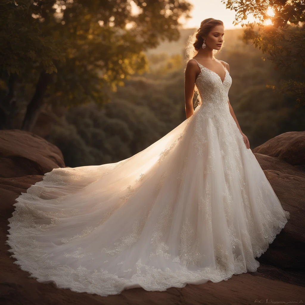 A vision of ethereal beauty, the wedding dress glimmers with delicate lace and shimmering sequins. The flowing train cascades behind, like a river of pure white. A symbol of love, hope, and the promise of forever.

—c 10 —ar 2:3