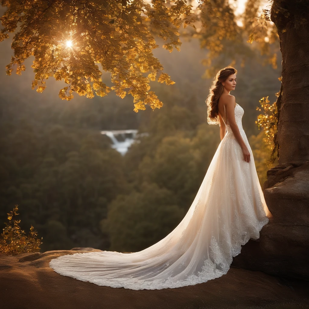 A vision of ethereal beauty, the wedding dress glimmers with delicate lace and shimmering sequins. The flowing train cascades behind, like a river of pure white. A symbol of love, hope, and the promise of forever.

—c 10 —ar 2:3
