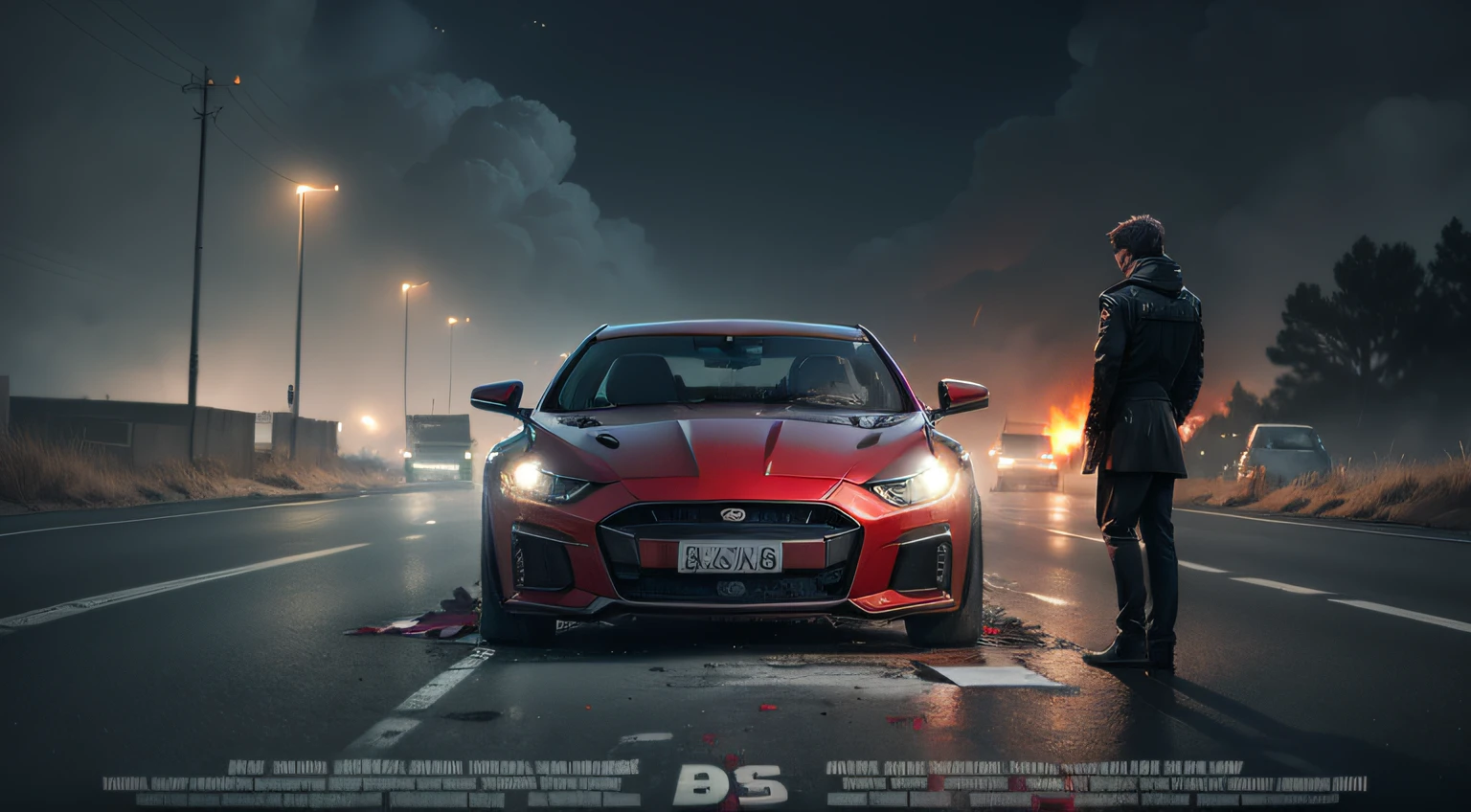 Dramatic movie poster, No characters, human psychology, mysterious, suspense, lost memory, crash tragic accident, blood, find the killer