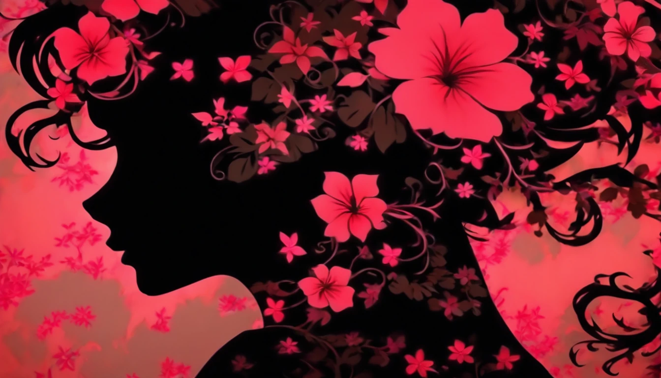 (Silhouette Art,cutouts:1.6)
(((Paper cutting art,A world where only black exists:1.3)

(Cowboy Shot),1 girl,Solo,
(Kimono Girl,profile:1.2),white, Clear and beautiful face,

BREAK
(Pink Hibiscus)
Textured glass background,