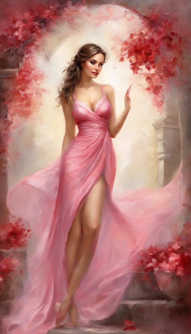 ((From Side)), ((From below)) ((Full body)), ((Realistic)), ((Agurai)), Beautiful young girl, Delicate face, Shy Expressions, low head, Sexy Goddess, Slender Leg, cold light, the night, starrysky, (red lingerie , suspeder lingerie,), (in pink, red colors, white colors), Detailed scene, beautiful digital illustrations, detaileds,ultra-detailliert, (best qualtiy,tmasterpiece)