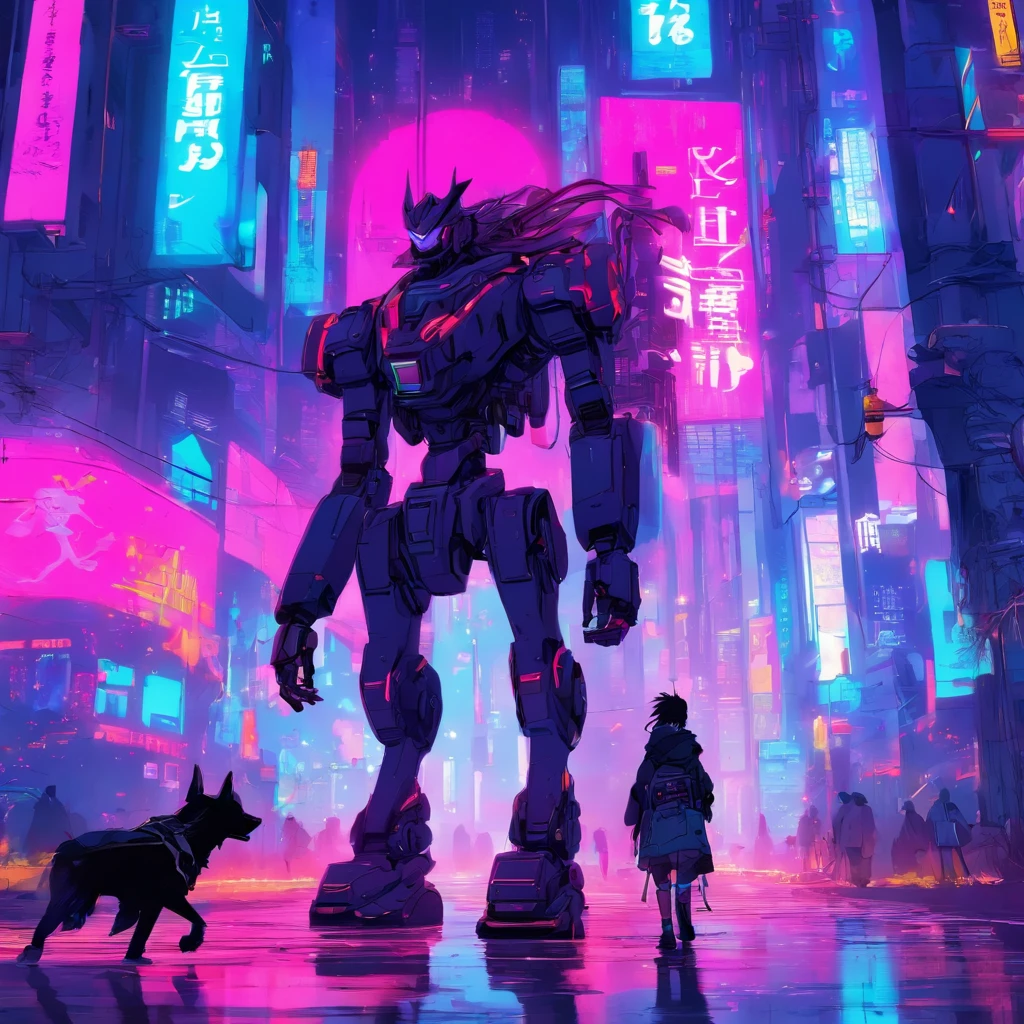arafed robot walking a dog down a city street, cyberpunk art style, in cyberpunk style, has cyberpunk style, cyberpunk themed art, anime cyberpunk art, digital cyberpunk anime art, cyberpunk anime art, digital cyberpunk - anime art, cyberpunk streetwear, cyberpunk artstyle, style of cyberpunk, modern cyberpunk anime, cyberpunk style, cyberpunk art, cyberpunk street goon