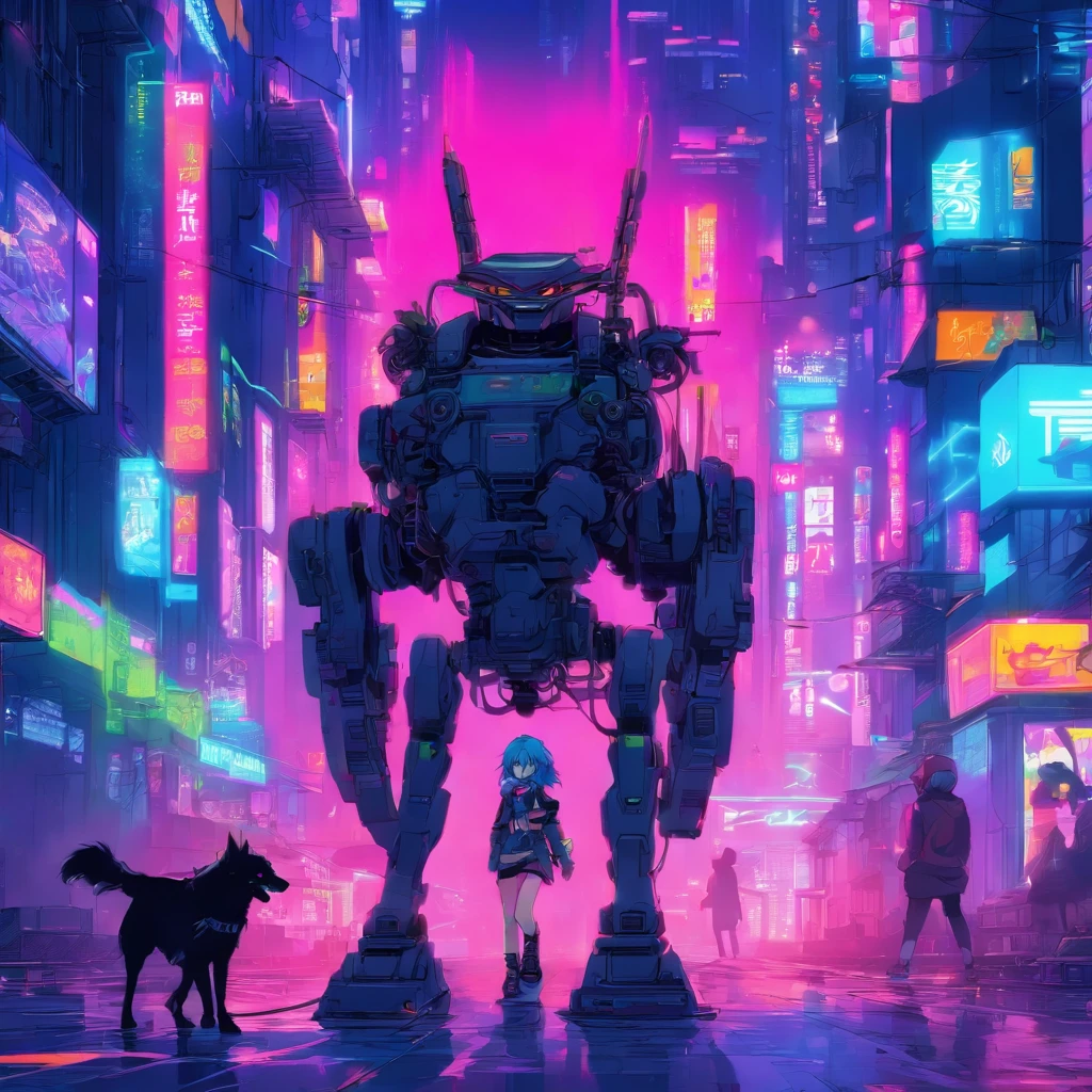 arafed robot walking a dog down a city street, cyberpunk art style, in cyberpunk style, has cyberpunk style, cyberpunk themed art, anime cyberpunk art, digital cyberpunk anime art, cyberpunk anime art, digital cyberpunk - anime art, cyberpunk streetwear, cyberpunk artstyle, style of cyberpunk, modern cyberpunk anime, cyberpunk style, cyberpunk art, cyberpunk street goon