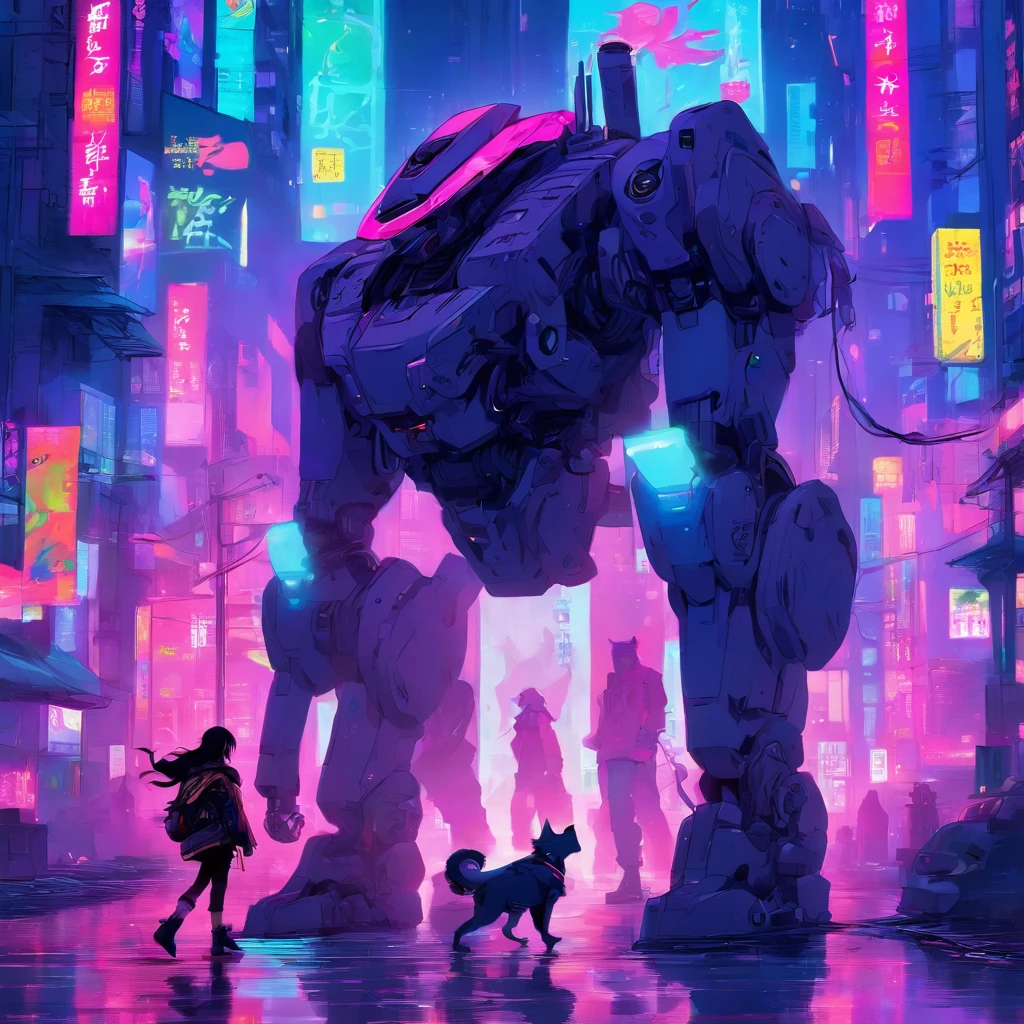 arafed robot walking a dog down a city street, cyberpunk art style, in cyberpunk style, has cyberpunk style, cyberpunk themed art, anime cyberpunk art, digital cyberpunk anime art, cyberpunk anime art, digital cyberpunk - anime art, cyberpunk streetwear, cyberpunk artstyle, style of cyberpunk, modern cyberpunk anime, cyberpunk style, cyberpunk art, cyberpunk street goon