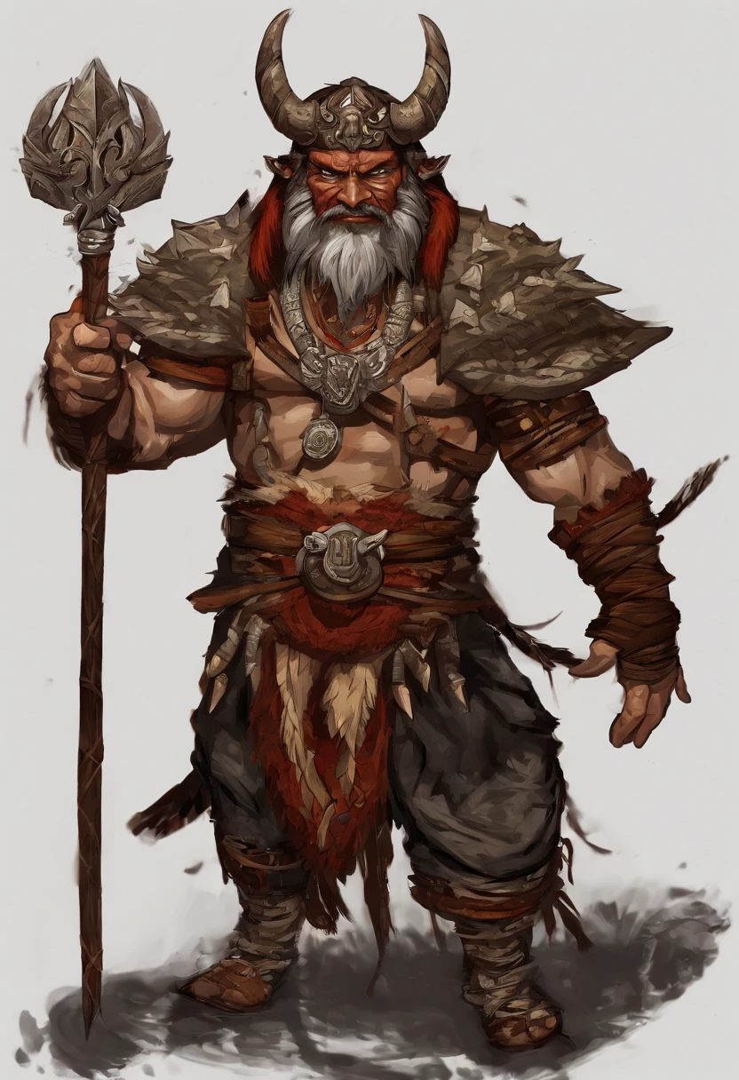 An Asian male leader with a beast bone on his head and a bow and arrow, Good facial features,There is a totem on the face,Determined gaze,Battle-hardened,Rough skin texture,The skin is yellow skin,Wear jade around the waist,Wooden cloth shoes on his feet,fantasy character concept, complex fantasy character, heroic fantasy character concept, rpg concept art character, full body concept, character posing for concept art, rpg character concept art, senior concept artist, detailed full-body concept, Fantasy character design, dark fantasy character design, concept art character, spirit fantasy concept art
