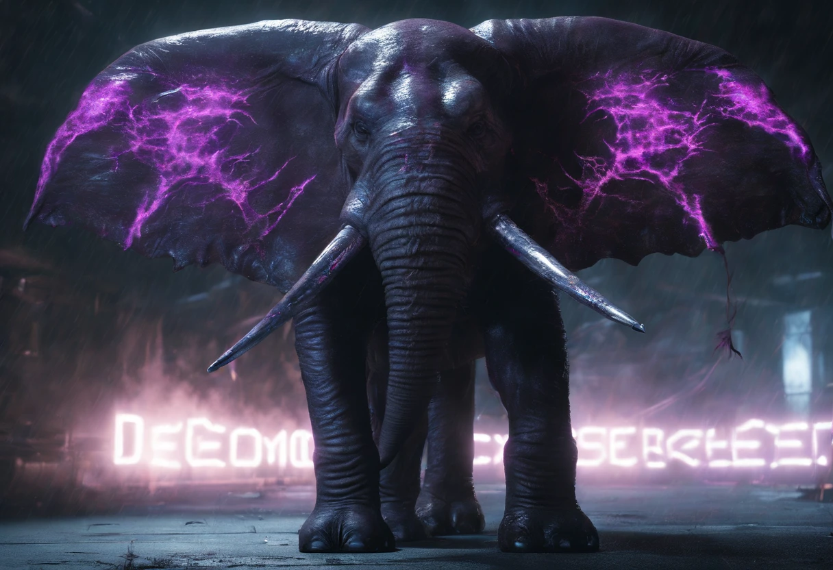 giant horned (purple) (elephant:1.6), (multiple demonic horns:1.7), (vivid colors:1.4), (octane render:1.4), best quality, (masterpiece), detailed, (((cinematic, Sub-Surface Scatterring,lens 135mm,f1.8,glow,8k, ray tracing,hdr,god rays)))