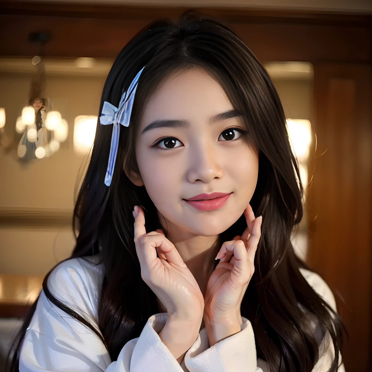 (One girl:1.5)、 student、a beauty girl、Christmas Costumes、Santa Claus Costume、kawaii、HDTV、hiquality、Super beautiful、Super masterpiece、Beautiful skin、perfect hand、Perfect fingers、8K、A slight smil、Super beautiful、8K、realisitic、HDTV、proffesional、nffsw、top-quality、Super masterpiece、