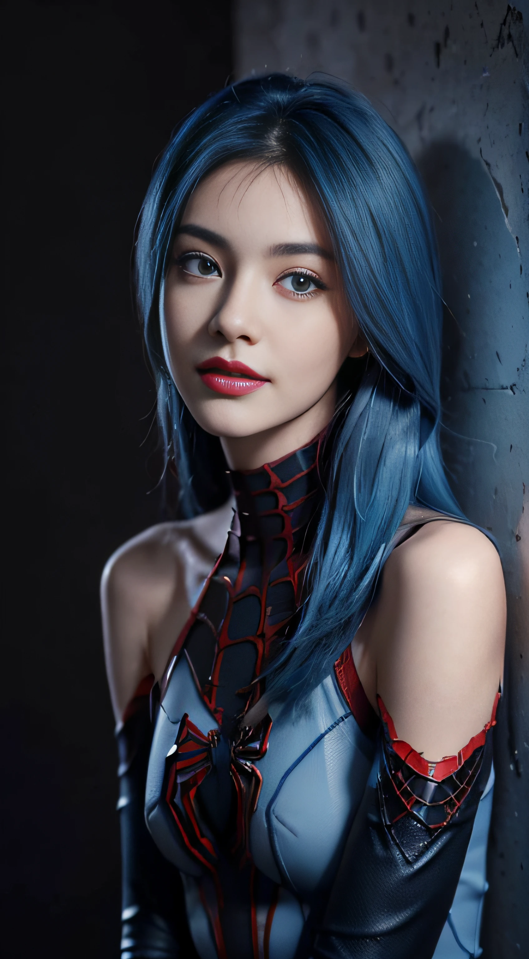 8K, Top Quality, Intricate Details, Ultra Detail, Ultra High Resolution, Masterpiece, random angle, Slender, Smile, (Makeup: 0.4), (Fluffy Blue Eyes: 1.21), blue Eyes, looking at viewer, ((full body)), 1girl, solo, 1 girl, (()), detail nipple, ((hard nipple )), feminine and sexy posture, ((tall)), (((fit body))), (((slim face))), sharp face, sharp eyes, (((sky blue hair, long hair, side bangs)) (detailed face), sharp face, small lips half open strawberry lips, pureerosfaceace_v1,
((black spiderman suit)), detailed face, detailed breast, Beautiful girl with accentuated slender abs: 1.4, Six Pack Abs: 1.4, Bust Botox, Big, Perfect Body, detail leg, (Dark Night Background: 1.2)