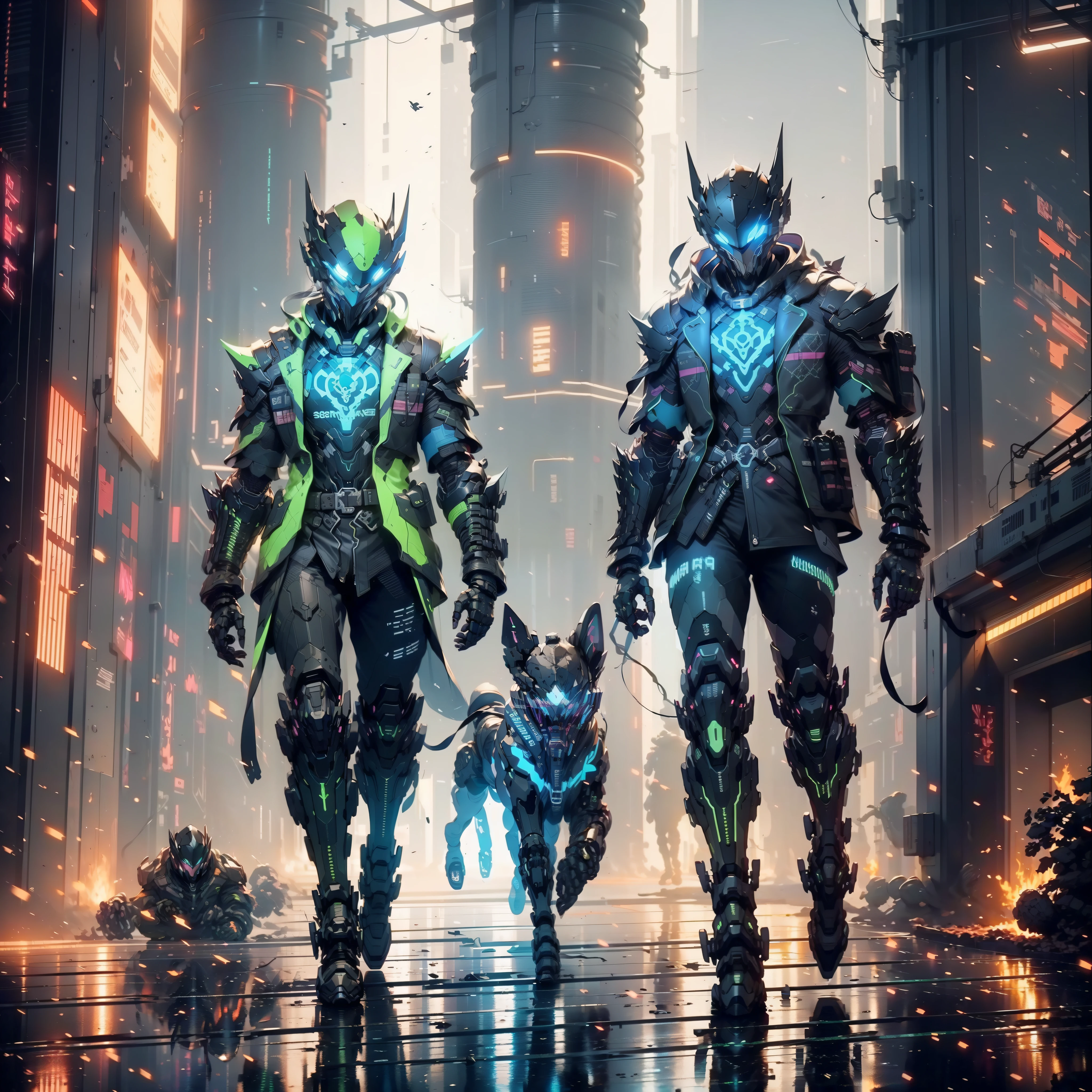 there is a man in a black and green outfit with a backpack, cyberpunk streetwear, cyberpunk suit, cyberpunk street goon, cyberpunk wearing, cyberpunk techwear, muted cyberpunk style, has cyberpunk style, style of cyberpunk, wearing cyberpunk streetwear, cyberpunk soldier, hyper-realistic cyberpunk style, cyberpunk character design, all black cyberpunk clothes, pet k9 unit in cyber armour, cyberpunk clothes