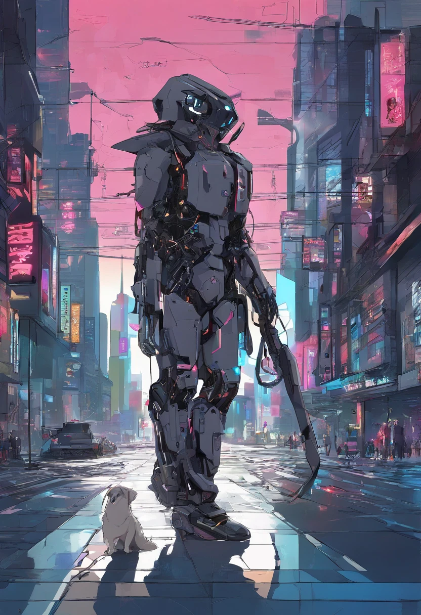 arafed robot walking a dog down a city street, cyberpunk art style, in cyberpunk style, has cyberpunk style, cyberpunk themed art, anime cyberpunk art, digital cyberpunk anime art, cyberpunk anime art, digital cyberpunk - anime art, cyberpunk streetwear, cyberpunk artstyle, style of cyberpunk, modern cyberpunk anime, cyberpunk style, cyberpunk art, cyberpunk street goon