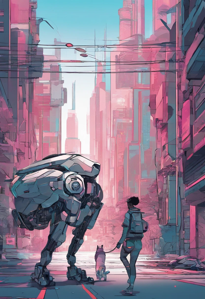 arafed robot walking a dog down a city street, cyberpunk art style, in cyberpunk style, has cyberpunk style, cyberpunk themed art, anime cyberpunk art, digital cyberpunk anime art, cyberpunk anime art, digital cyberpunk - anime art, cyberpunk streetwear, cyberpunk artstyle, style of cyberpunk, modern cyberpunk anime, cyberpunk style, cyberpunk art, cyberpunk street goon