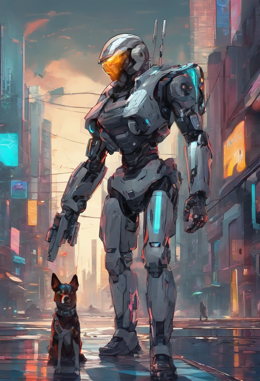 arafed robot walking a dog down a city street, cyberpunk art style, in cyberpunk style, has cyberpunk style, cyberpunk themed art, anime cyberpunk art, digital cyberpunk anime art, cyberpunk anime art, digital cyberpunk - anime art, cyberpunk streetwear, cyberpunk artstyle, style of cyberpunk, modern cyberpunk anime, cyberpunk style, cyberpunk art, cyberpunk street goon