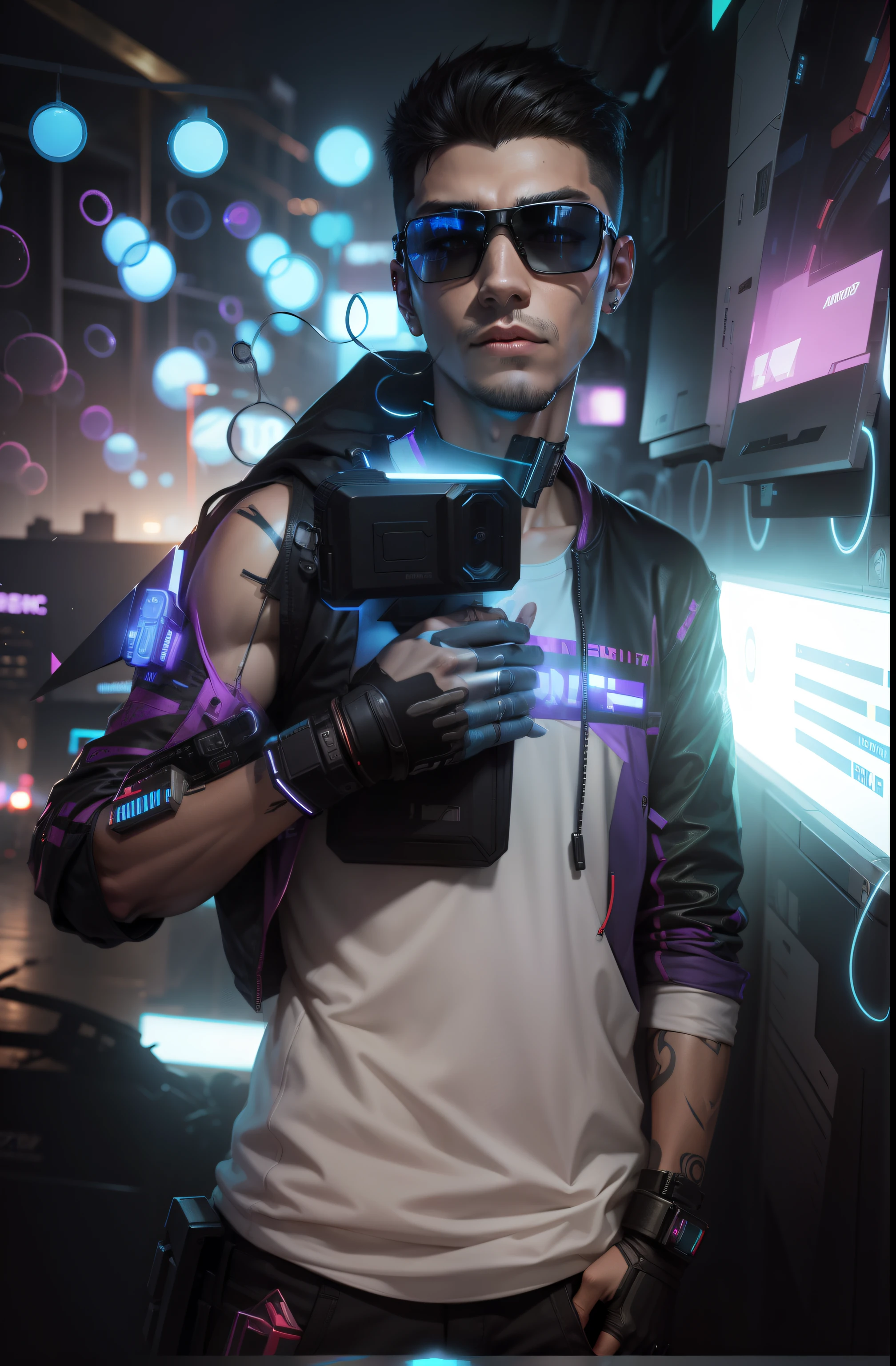 Change background cyberpunk handsome boy realstic face