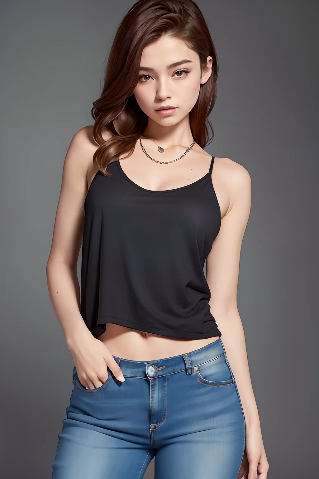 sunlights、sunlights、(Chiseled abs : 1.1)、(the perfect body : 1.1)、(short wavy hair : 1.2)、reddish brown hair、collars、chains、FULL BODYSHOT、crowdedstreets、Black tank top、Jeans wearing jacket、((shortpants))、(Highly detailed CG 8K wallpaper)、(extremely delicate and beautiful)、(​masterpiece)、(top-quality:1.0)、(超A high resolution:1.0)、beautiful  lighting、perfect lightning bolt、realistic shadow、[hight resolution]、Detailed skin、Ultra-detailed raw photography, top-quality, ​masterpiece, extremely delicate and beautiful, ighly detailed, nffsw, Unity, 8k wallpaper, amazingly detail, detaile, ​masterpiece, top-quality, Official art, Highly detailed ticker Unity 8k wallpaper, ultra-detailliert, hight resolution, ighly detailed, Clair, Focus, (top-quality), (realisitic, Photorealsitic:1.6), 8K, Soft lighting, hightquality, lighting like a movie, 1girl in, central, full body Esbian, redhair, (perspiring:1), Perfect fingers