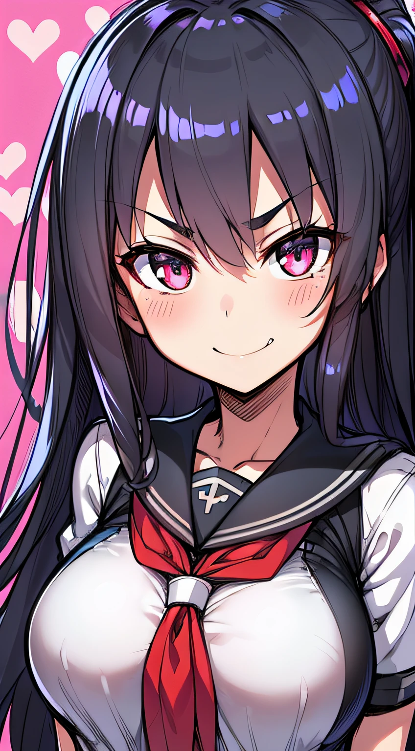 (HD, sharp, fractals), 1人の女性, Super glossy high school girl, high-school uniform, Evil smile,POP background