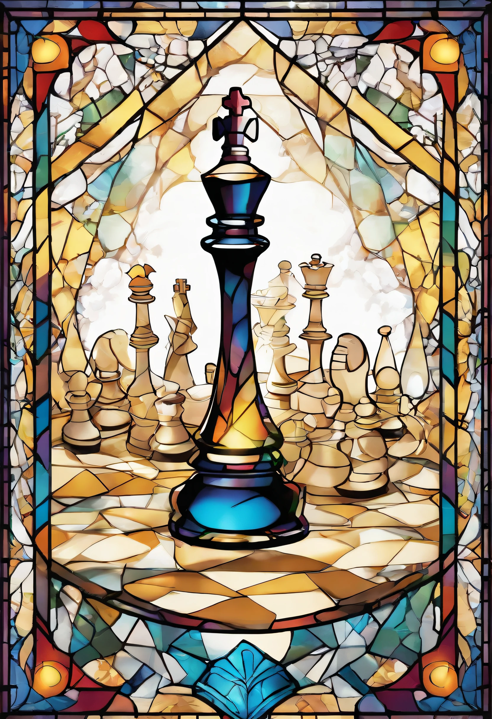 chess game in they syle off isometric anime, sharp/prickly, on white background