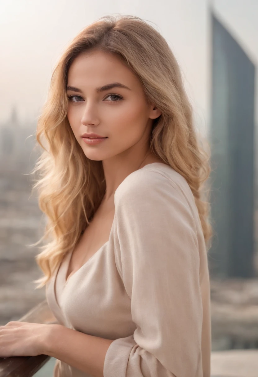 Sexy woman, 20 years old, slim, athletic, tanned skin, medium breasts, narrow waist, curly blonde hair, instagram model, realistic, instagram picture, photography, genuine, natural. dubai scenery, tall buildings