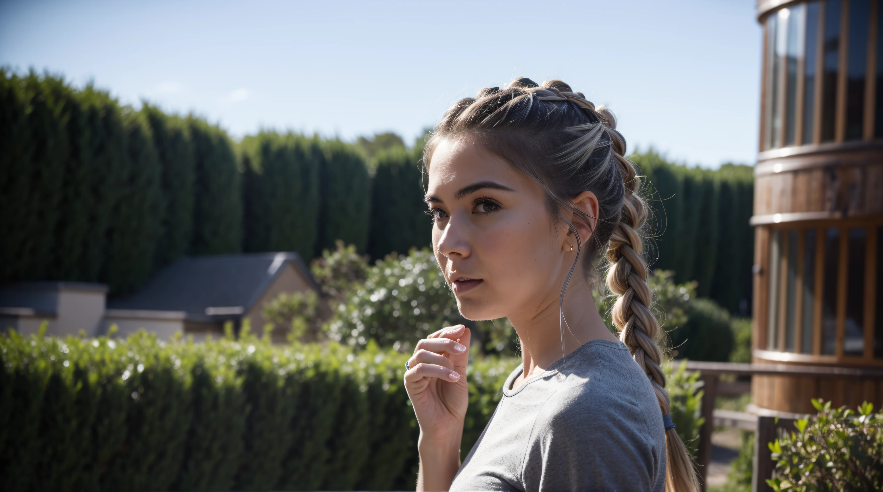 a person with a semblance of peace of mind, looking peacefully at the sky, realizing that their future will be calm and filled with peace and tranquility, HDR Camera, Ultra Realistic, photorealist, Super Detailed, High Definition, Ultra Realist, ((focus sharp:1.2, )), gradient hair, silver hair, braided ponytail, headphones, gradient hair, braided ponytail, Ultra-Wide Angle, 135mm, f/16, high detail, Realism, cinematic lighting, Nikon, cut-in, high detail, Realism, cinematic lighting, Nikon, cut-in, cut-in, cut-in, multiple views, masterpiece, best quality, UHD, retina, masterpiece, super detail, high quality, best quality, highres, 16k