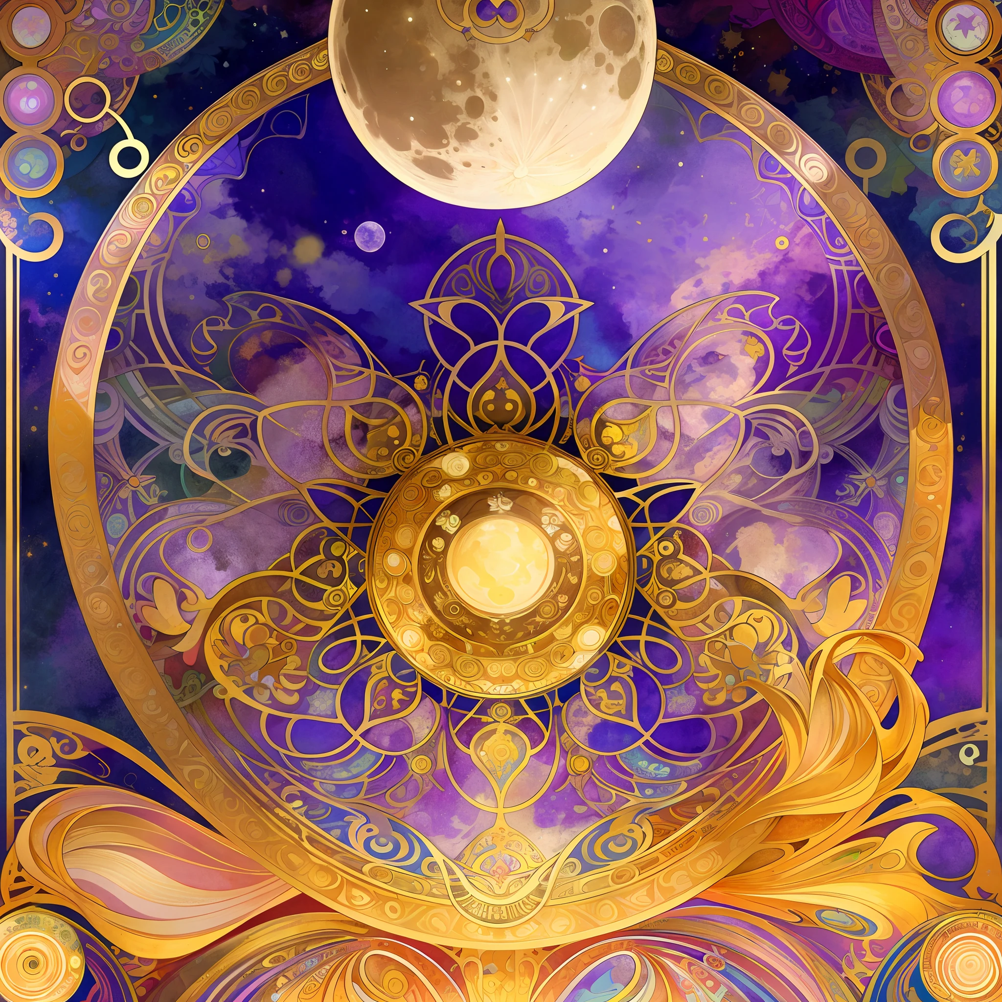 highres, top quality, best quality, paid reward available, High-quality illustrations by Alfons Mucha, unparalleled masterpiece, perfect artwork, absurdres, logo mark, stamp, Geometric pattern, vector-art, masterpiece(kemono, furry anthro)star, moon,