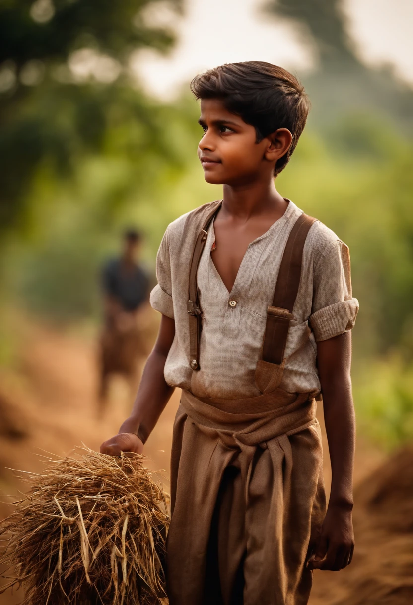 A India agriculture handsome boy work for land. Broader location