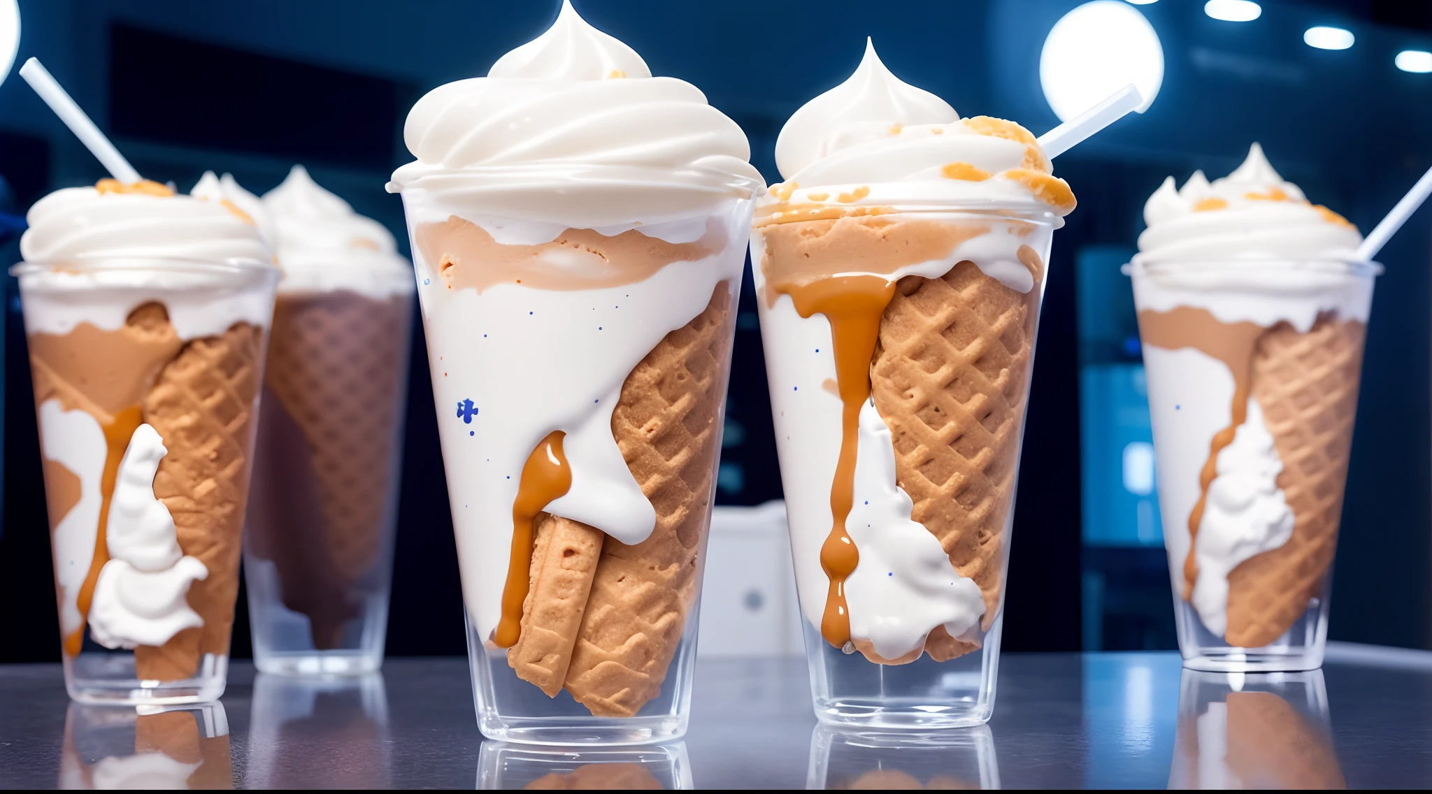 Delicious soft-serve ice cream no human,
(head out frame,wide shot:1.2),
(masterpiece, best quality, extremely detailed:1.0),
Background is Laboratory, SF, Water Capsule, Population machine, with green water, glass cylinder, Near-future interior, hard walls, pipes, metal, Night, lights out