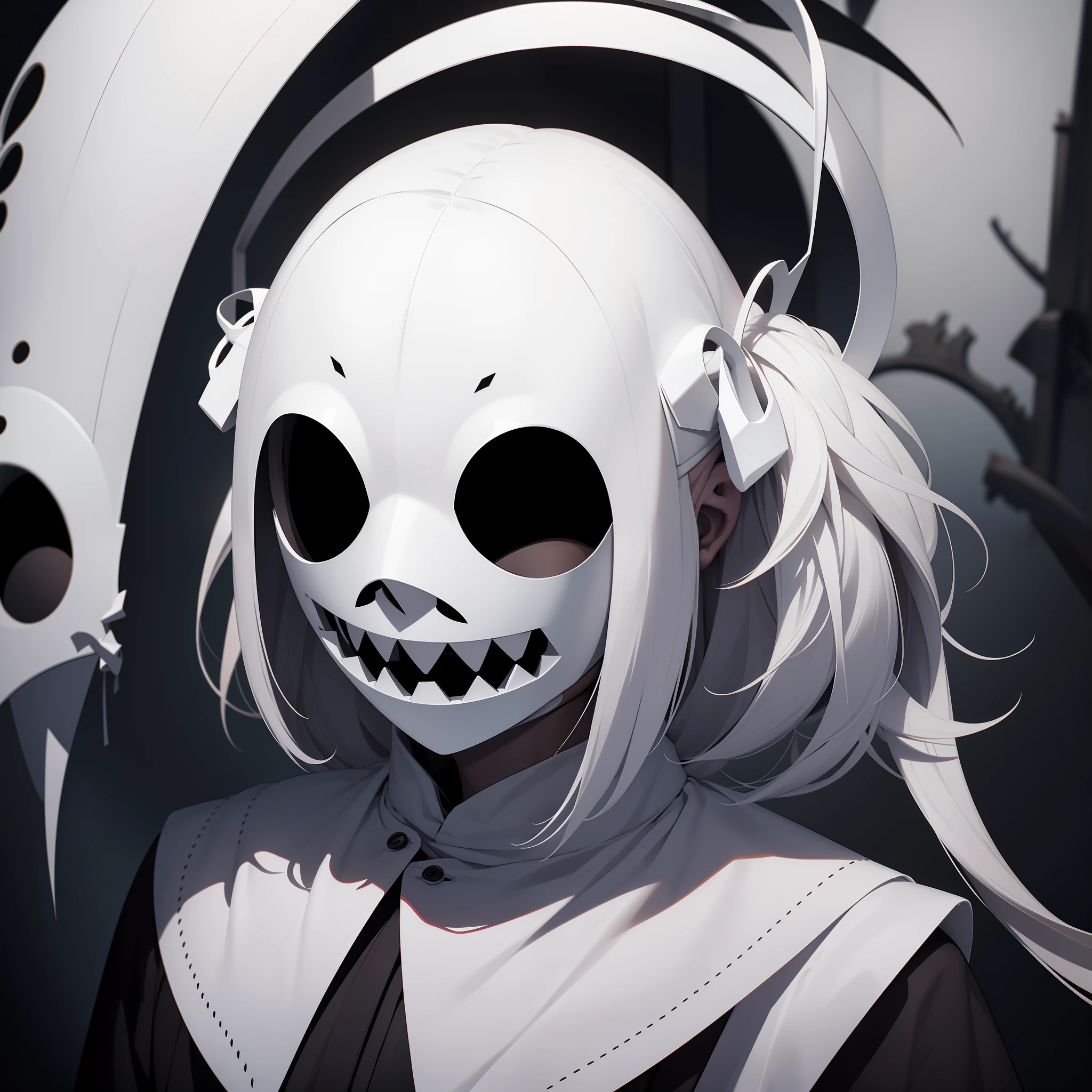  simple background, monochrome, horror (theme) there is a broken picture, black paint splatted, (((reaper))), red blood splatted, smoked, red blood  ((anime girl character))