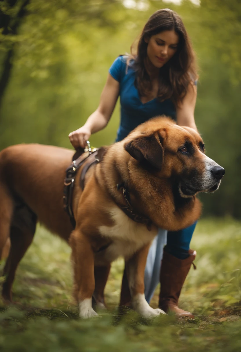 A woman is saddled behind by a large dog,Sex with an animal,Girl under the dog,The Dominant Dog,Eyes of detail.Completely ,on all fours,in a collar