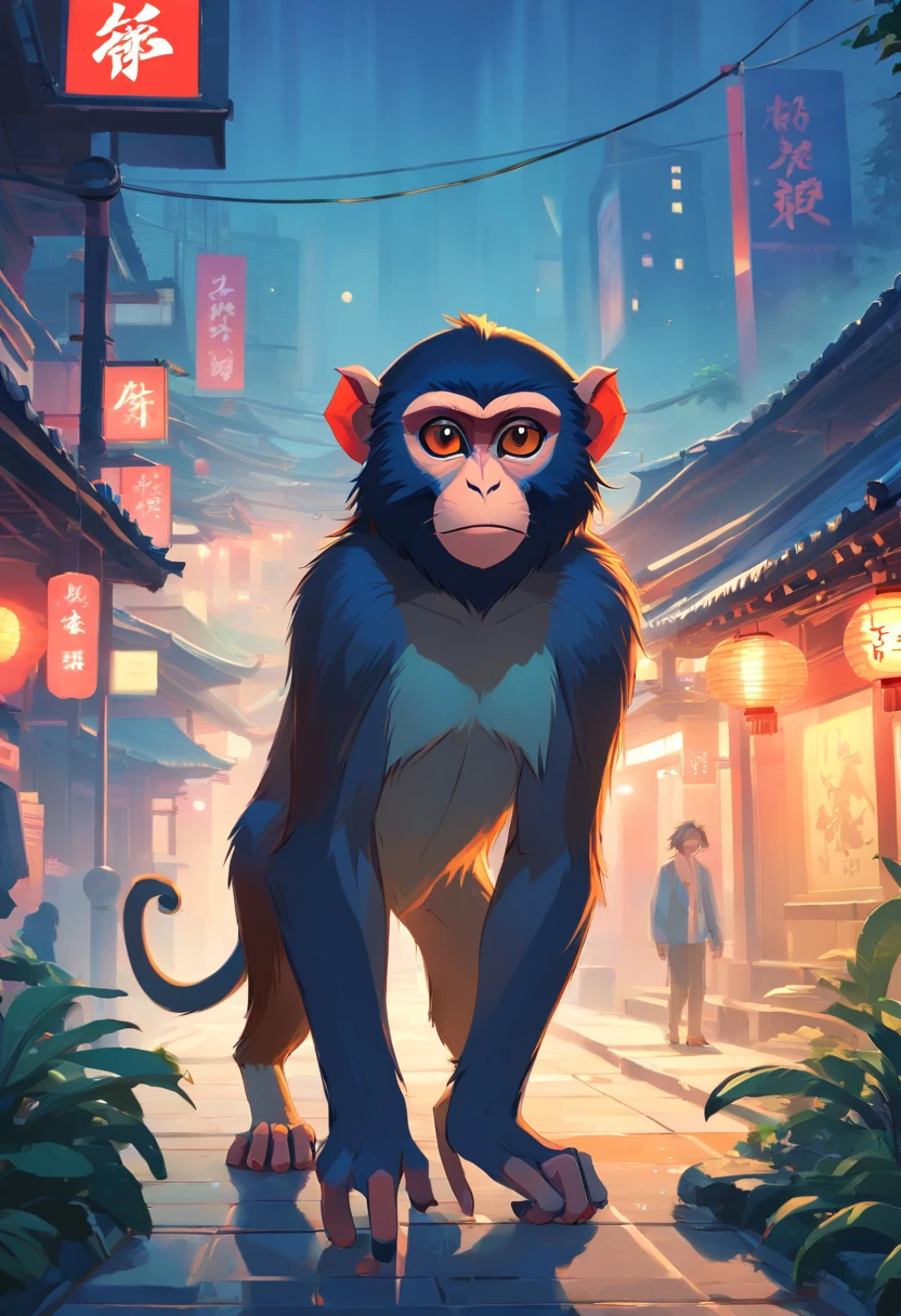 A wild monkey mandrill，fog atmosphere，(Chinese folk suspense supernatural comic book style),High detail, Sharp focus, Dramatic，Midway and the art of painting by Greg Rutkovsky, Bokeh on the background