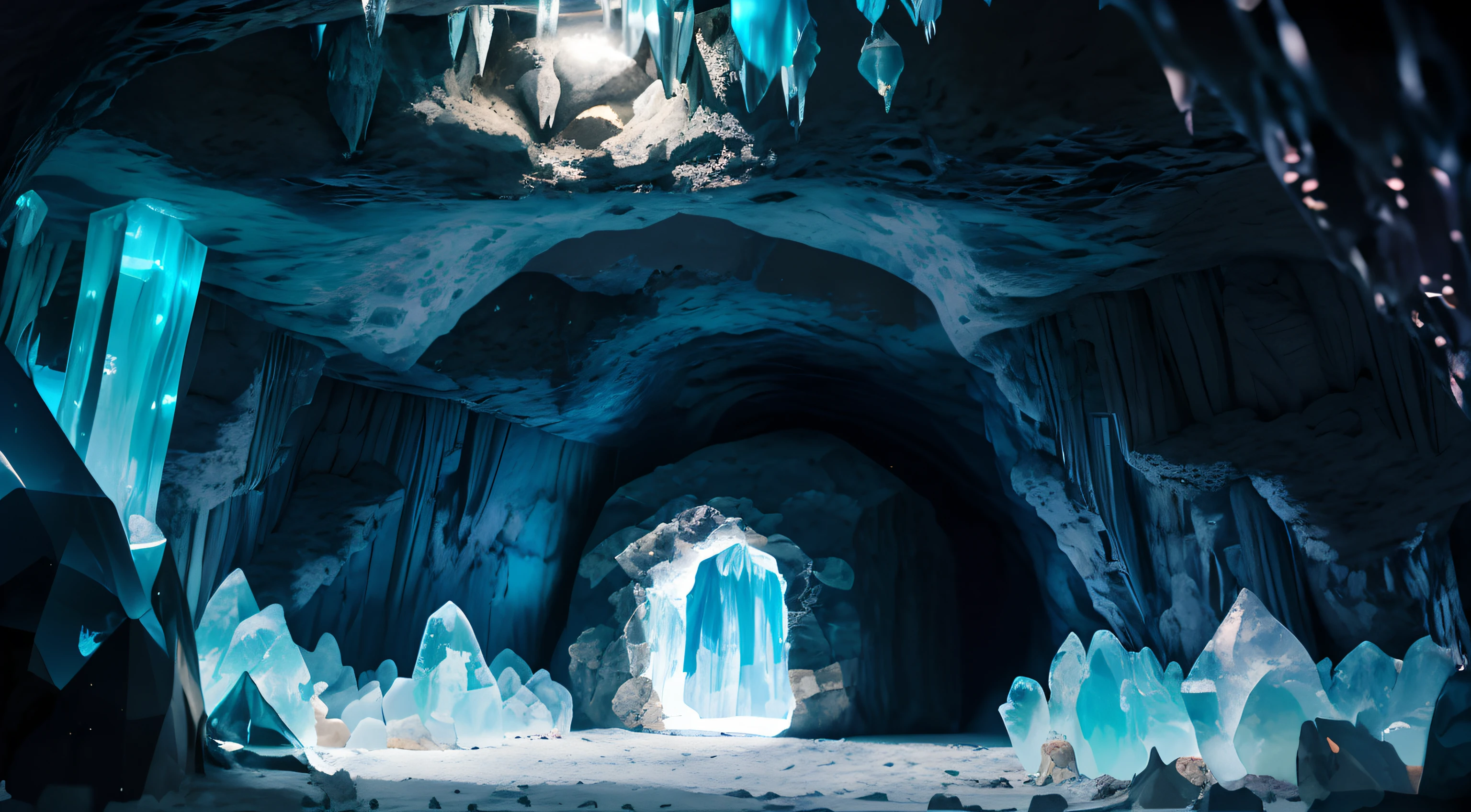 Close-up of a cave with ice and water inside, Glowing Crystal Cave, Höhlenkristalle, ice cave, in a beautiful crystal cave, in an icy cave, Schneehöhle, Underwater Crystal Caves, Ein kristalliner Raum, Magic Cave, Inside a sprawling cave, Glowing stones of the cave, In einer riesigen, huge cave, inside of a cavern