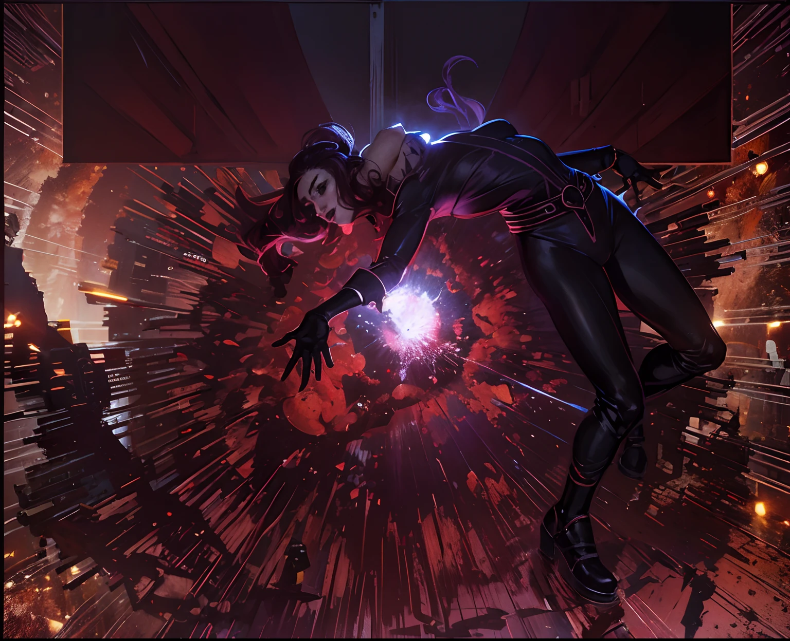 1 mujer mexicana vestida con un uniforme de spandex ajustado rojo y blanco、rubor rojo、un cuerpo mojado、vampiresa viciosa, body stained with purple ink, tinta que gotea, (brillante), salpicadura de tinta, colmillos, Noche、Chica animadora、pelo de doble cola de color rojo caoba+++ 、Manos levantadas、Gran escote、(una mini falda blanca de poca altura), ojos sin pupilas, high fantasy、grabado、obscenidad、Tetas colosales、senos muy grandes、transparent white lingerie, rosy nipple peeks through clothing, grandes pezones duros, highly detallado、8k、high resolusion、solo、Labios grandes y jugosos、muslos gruesos y jugosos、maquillaje - maquillaje、sombra de ojos de color rojo, pechos grandes y brillantes、Guantes、Medias transparentes ultrafinas、Fotorrealista、cinema4d、Octane representation、Innovador、Un sexy、Curvaceous but slender、Sobreexpuestas、Perfectcomposition、 NSFW, Calidad profesional, Motor irreal, Gothic horror, E, plano general, profundidad espacial, big explosion with fire and smoke in the background, incredible full color