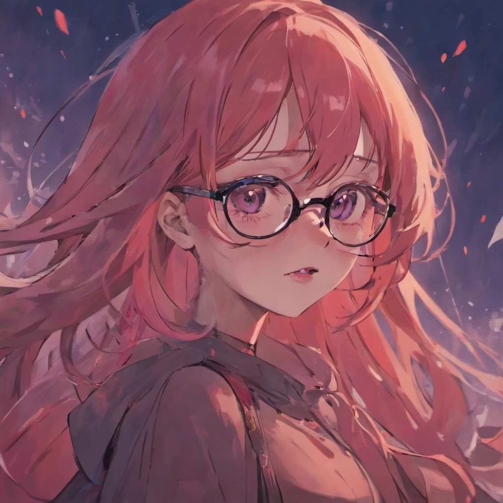 There is a woman with glasses and a necklace with a heart, inspired by Elsa Bleda, Wear prescription glasses, thick glasses, Long wet hair dripping, with square glasses, thick and red lips, solo portrait 🎨🖌️，Hong Kong Style
