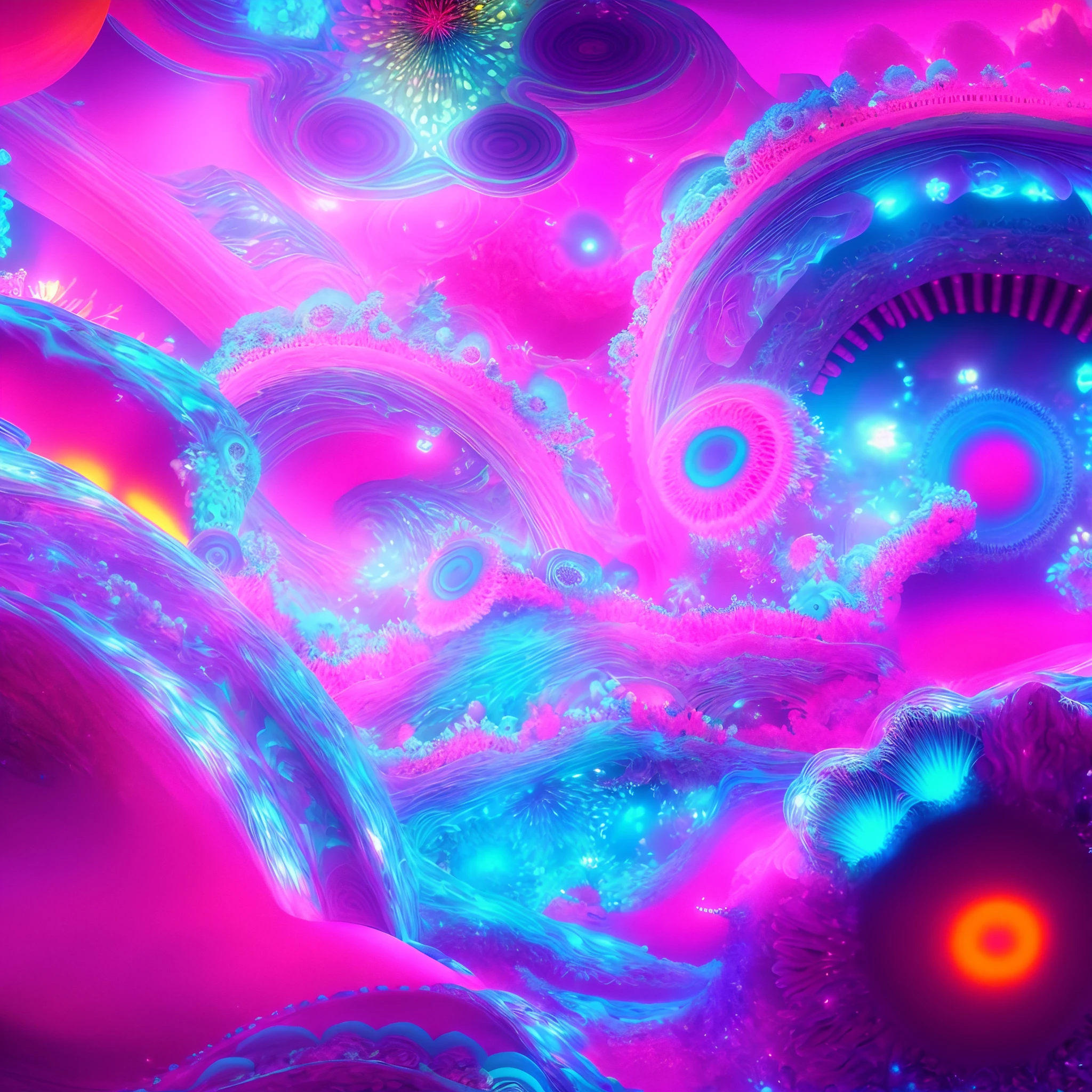 melhor qualidade,4k,8k,Alto,master part:1.2,ultra-detalhado,Psychedelic ,[Arte Digital],[abstrair][Colouring],[vivid colors],[Trippy],hidden patterns, desenho licergico, luzes brilhantes, energy atmosphere, dynamic compositing, dreamlike surrealism,texturas ,[neon lights],[Magic],[ecstatic],[fantasia],  [wild patterns], luzes laser, brilho neon, visual explosions, cores pulsantes, visuais surreais, cosmic energy, visuais alucinantes, Fractal dreamscape, 4d mandelbulb psychedelics, psychedelic fractals, Fractais trippy, psychedelic digital art, , psychedelic architecture, hallucinatory art, Biomorphic temple Coloration, psychedelic fractals