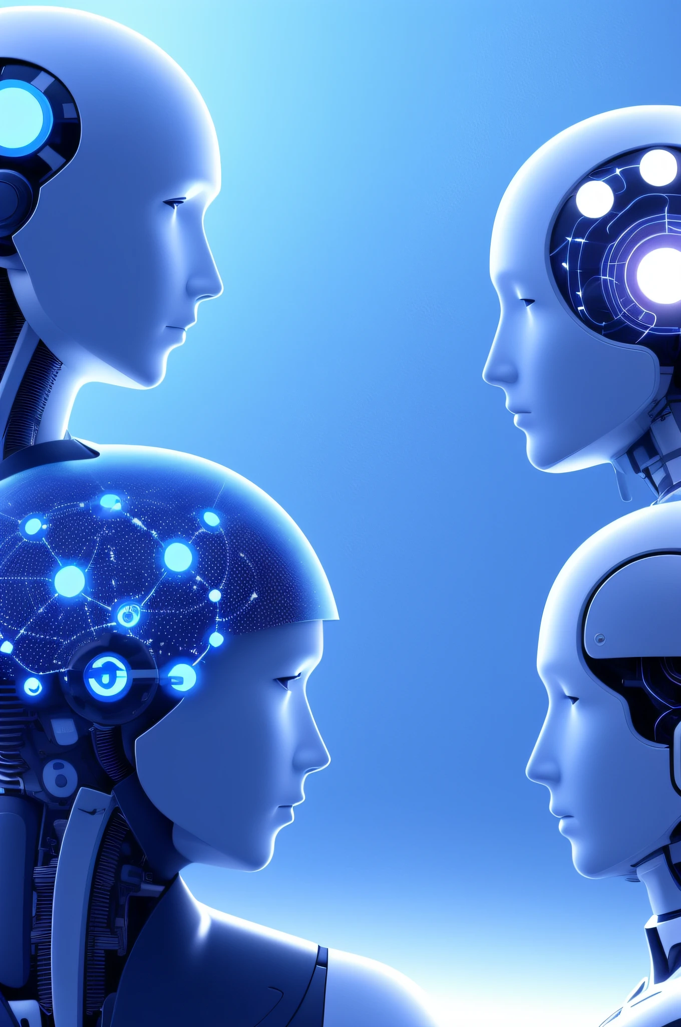 A breathtakingly detailed photograph capturing the astonishing interaction between a man and his humanoid robot clone, meticulously crafted with cutting-edge artificial intelligence technology. This mind-bogglingly lifelike robot, a cloned embodiment of the man himself, stands before him as he imparts precise instructions. Their strikingly similar faces serve as a testament to the uncanny resemblance between them, blurring the lines between human and machine. Each intricate detail of their features is flawlessly rendered, from the subtle nuances of their expressions to the intricate lines etched on their foreheads, leaving viewers awe-inspired by the sheer realism depicted.