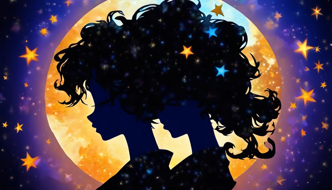 (Silhouette Art,cutouts:1.6)
(((Paper cutting art,A world where only black exists:1.3)
(Cowboy Shot),1 girl,Solo,
(Kimono Girl,profile:1.2),white, Clear and beautiful face,
BREAK
(Deep blue、constellation)
Textured glass background,