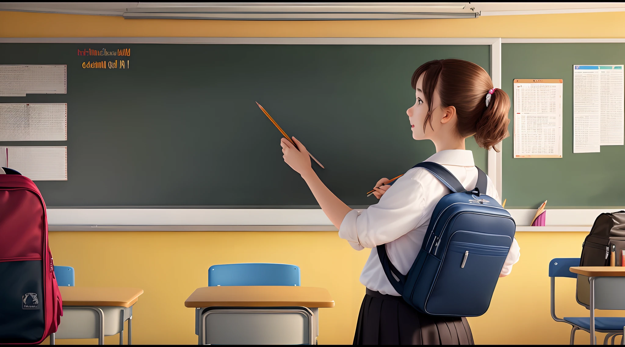 movie poster( teacher ,teachers,school bag,books,pencils,)